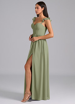 Azazie Denisse Suknie dla druhen Linia A Marszczony Szyfon Do ziemi Sukienka image3