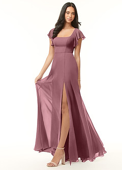 Azazie Bondi Bridesmaid Dresses Amethyst A-Line Ruffled Chiffon Dress image4