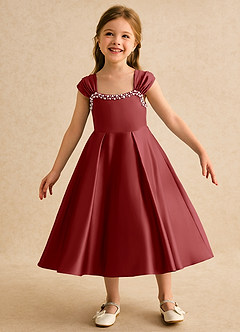 Azazie Yosemite Jurken voor bloemenmeisjes Baljurk Jurk van Mat Satijn Sweetheart Halslijn Roest image3