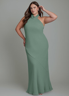 Azazie Velli Bridesmaid Dresses Eucalyptus Mermaid High Neck Chiffon Dress image10