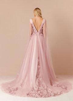 Azazie Seraphine Wedding Dresses Vintage Mauve Blushing Pink A-Line Sequins Tulle Dress image2