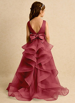Azazie Lior Flower Girl Dresses Pomegranate Ball-Gown Pleated Tulle Dress image7