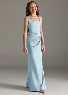 Azazie Mero Junior Sky Blue Mermaid Pleated Stretch Satin Dress image3