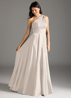Azazie Charlize Bridesmaid Dresses White Alabaster A-Line One Shoulder Stretch Satin Dress image11