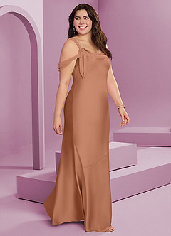 Barbie ♥ Azazie Vestidos de damas de honor Vestido de Bronceador de Satén Elástico de Corte Recto con Plisado image11