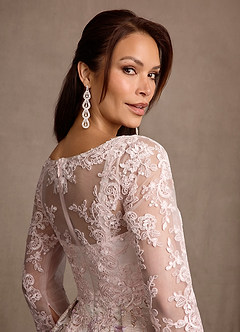 Azazie Toni vestidos de madre de la novia Vestido Rosa Rubor de Jacquard Floral de Corte en A con Encaje image5