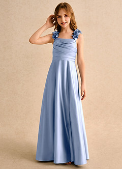 Azazie Rosita Girls Formal Blumenmädchenkleider A-Linie Plissee Matte Satin Kleid Eis image6