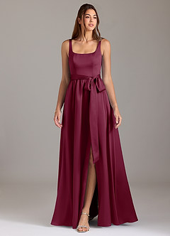 Azazie Elliott Bridesmaid Dresses Mulberry A-Line with Pockets Stretch Satin Dress image3