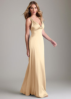 Azazie Cemion Bridesmaid Dresses Champagne A-Line Stretch Satin Dress image4