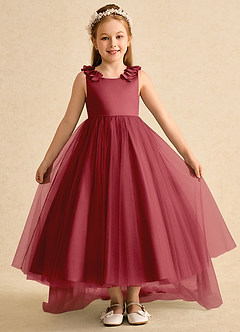 Azazie Lorita Flower Girl Dresses Pomegranate A-Line Beaded Tulle Dress image2