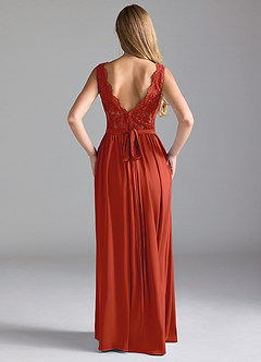 Azazie Elly Bridesmaid Dresses Rust A-Line Lace Stretch Satin Dress image2