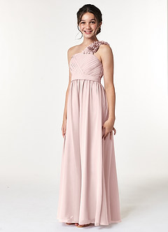 Azazie Flower Junior Blushing Pink A-Line Pleated Chiffon Dress image4