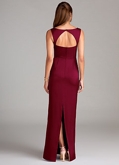 Azazie Flori Bridesmaid Dresses Burgundy Sheath Side Slit Stretch Satin Dress image2