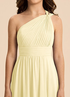 Azazie Skye Junior Abito A-Line in Chiffon Plissettato Sorbetto Al Limone image5