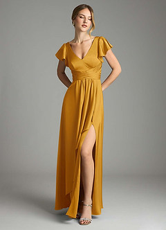 Azazie Omari Jurken voor bruidsmeisjes Jurk van Stretch Satijn met A-Lijn Boterbabbelaar image1