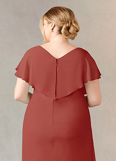 Azazie Julia Mother of the Bride Dresses Terracotta Sheath V-Neck Pleated Chiffon Dress image14