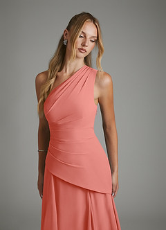 Azazie Holly Bridesmaid Dresses Salmon Pink A-Line Corset Chiffon Dress image7