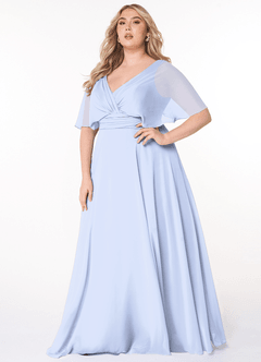 Azazie Pamela Bridesmaid Dresses Ice A-Line V-Neck Pleated Chiffon Dress image6