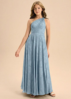 Azazie Charlize Junior Formal Robe Trapèze en Blumen-Burnout Plissée Bleu Poudré Crépusculaire image4