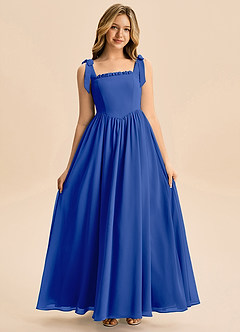 Azazie Delia Junior Abito A-Line in Chiffon Fiocco Blu Reale image3