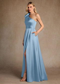 Azazie Easton Abiti per la Madre della Sposa Abito A-Line in Raso Elasticizzato Monospalla Azzurro Polvere image2