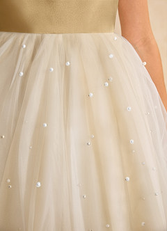 Azazie Esme Flower Girl Dresses Ivory Gold Ball-Gown Bow Tulle Dress image9