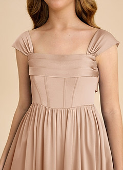 Azazie Hattie Junior English Rose A-Line Pleated Stretch Satin Dress image9