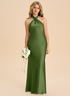 Azazie Chickie Junior Robe Fourreau en Satin extensible Plissée Genévrier image3