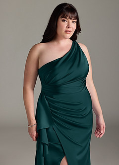 Azazie Maive Bridesmaid Dresses Pine Sheath Ruched Stretch Satin Dress image11