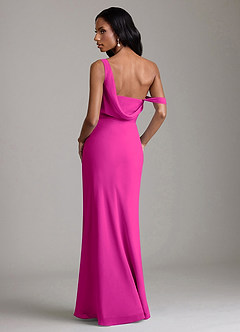 Azazie Madelyn Bridesmaid Dresses Fuchsia Mermaid One Shoulder Chiffon Convertible Dress image2
