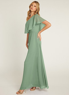 Azazie Lizzy Bridesmaid Dresses Matcha A-Line One Shoulder Chiffon Dress image4