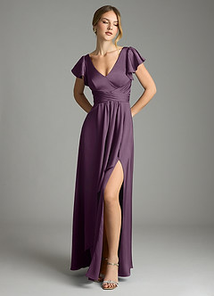 Azazie Omari Bridesmaid Dresses Plum A-Line Stretch Satin Dress image1
