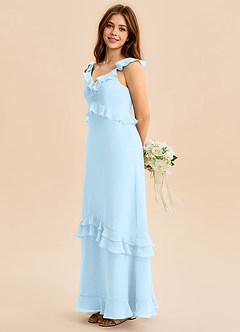 Azazie Tavie Junior Vestido de Azul Cielo de Gasa de Corte en A con Volante image6