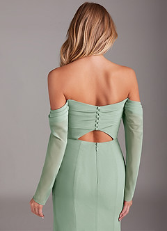 Azazie Hallie Brautjungfernkleider Meerjungfrau-Linie Langarm Chiffon Kleid Agave image7