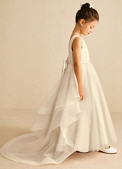 Azazie Pumpkin Flower Girl Dresses Champagne A-Line Convertible Tulle Dress image3