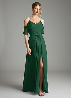 Azazie Dakota Bridesmaid Dresses Dark Green A-Line V-Neck Pleated Chiffon Dress image3