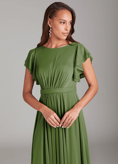 Azazie Daphne Modest Bridesmaid Dresses A-Line Ruched Mesh Floor-Length Dress image4