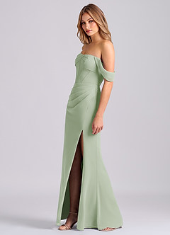 Azazie Joanne Final Sale Dusty Sage Mermaid Off the Shoulder Chiffon Dress image3