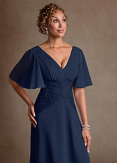 Azazie Milliat Abiti per la Madre della Sposa Abito A-Line in Chiffon Pizzo Marino Scuro image5