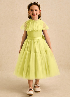 Azazie Kennedy Robe Demoiselle D'honneur Fillette Robe Trapèze en Tulle Rayé Canari image4