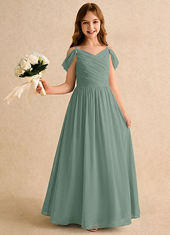Azazie Chelo Girls Formal Abiti da Ragazza di Fiori Abito A-Line in Chiffon Plissettato Salvia Argentata image1