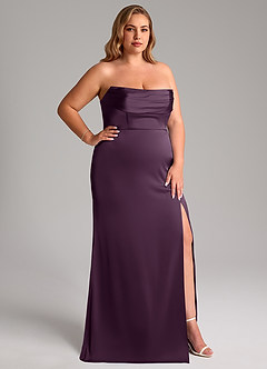 Azazie Saige Bridesmaid Dresses Plum Sheath Off the Shoulder Stretch Satin Dress image17