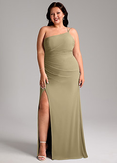 Azazie Eren Bridesmaid Dresses Moss Green Sheath One Shoulder Chiffon Dress image10