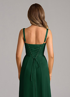 Azazie Amaris Bridesmaid Dresses Dark Green A-Line Corset Stretch Satin Dress image6