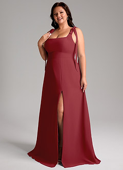 Azazie Debra Bridesmaid Dresses Pomegranate A-Line with Pockets Chiffon Convertible Dress image11
