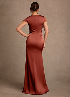 Azazie Rilda 신부의 어머니 드레스 쉬스 레이스 스트레치 새틴 플로어 길이 드레스 image3