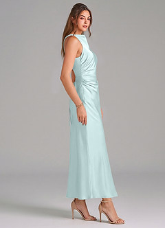 Azazie Evadne Vestidos de damas de honor Vestido de Vidrio Marino de Satén Elástico de Corte Recto con Plisado image4