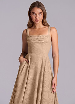 Azazie Shaude 신부 들러리 드레스 A라인 주름진 플로럴 번아웃 바닥 길이 드레스 image3