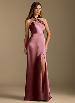 Azazie Tracie Final Sale Vintage Mauve A-Line Pleated Metallic Satin Dress image5