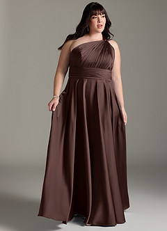 Azazie Charlize Bridesmaid Dresses Ganache A-Line One Shoulder Stretch Satin Dress image2